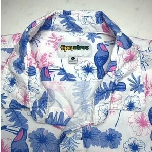 Tipsy Elves Mens Toucan Tropical Floral Short Sleeve Button Down Shirt Large
